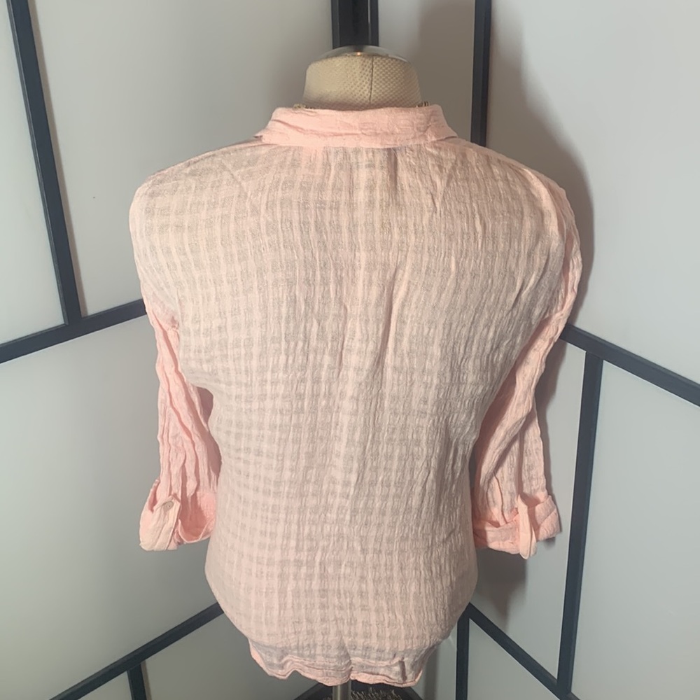 Harve Benard by Benard Holtzman Pink Sheer Linen Summer Button Down Shirt - Picture 7 of 12